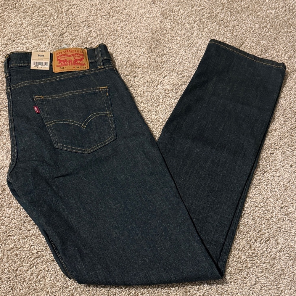 New 511 Slim Levi's Men's Dark Indigo Straight Jeans 34 x 34